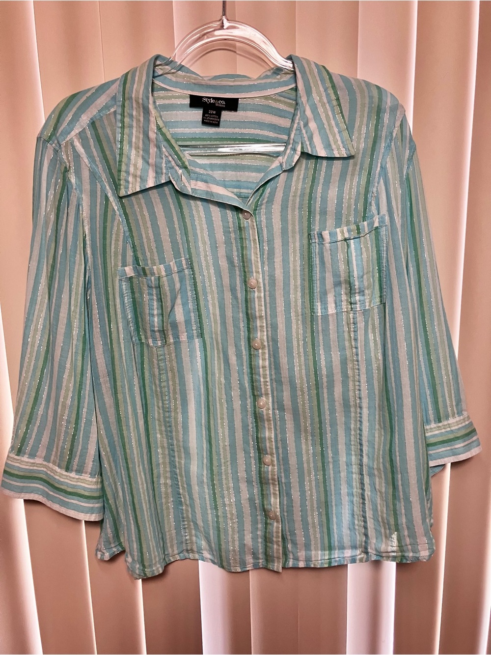 Style & Co. Mint and White Striped Button-Front Shirt